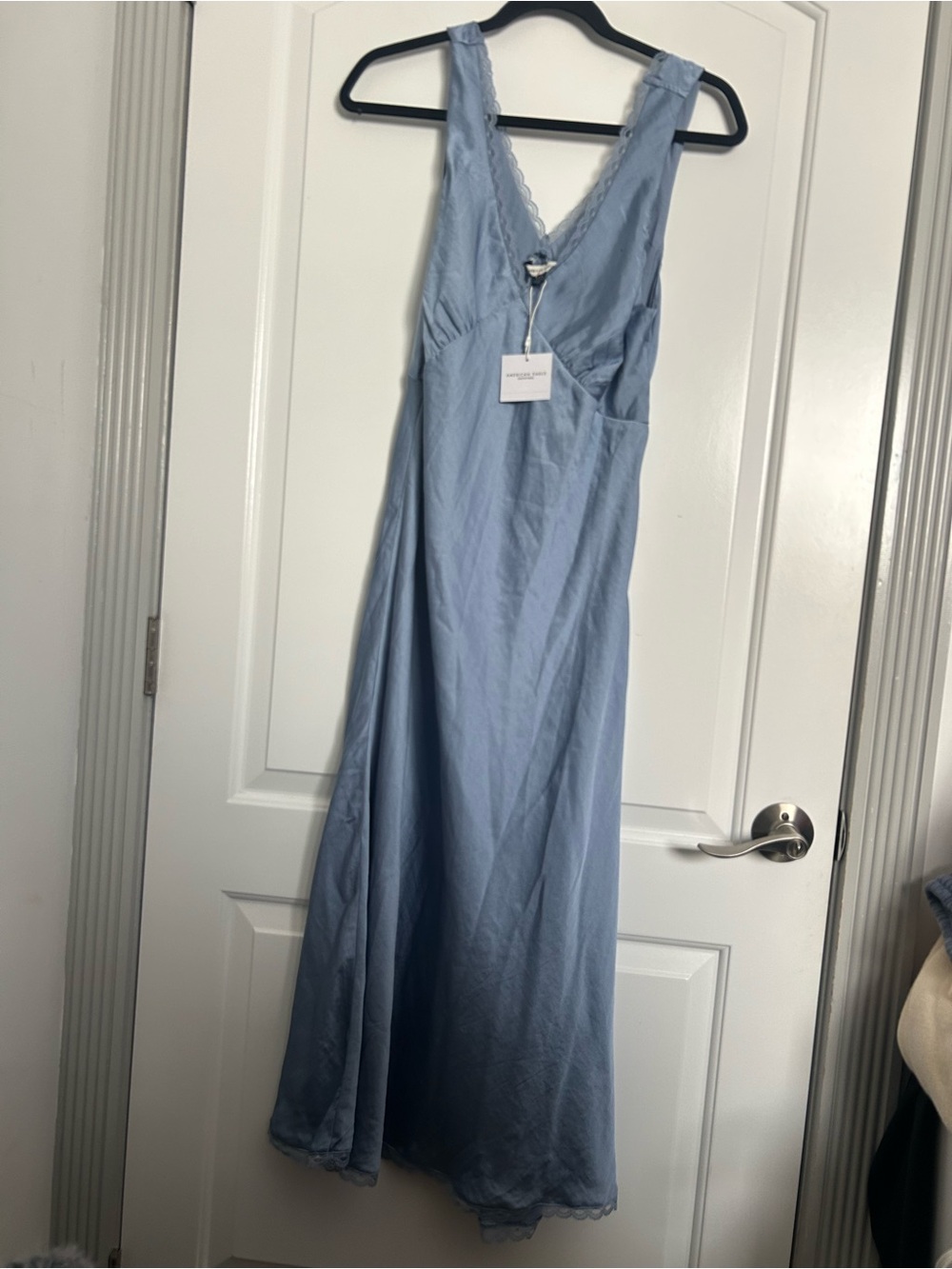 American Eagle Satin Lace-Trim Maxi Dress size L NWT 90s chic cottagecore boho